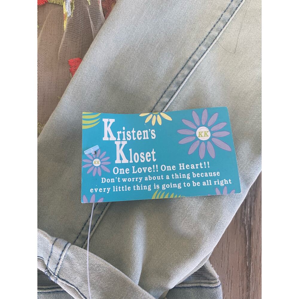 NWT Women’s Denim & Sheer Floral Embroidered Jacket Kristen’s Kloset Medium - Picture 6 of 7